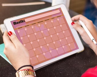 Planificador digital, calendario mensual, semanal, anual, planificador, planificador de ipad, planificador de goodnotes, notabilidad, lindo, retro, rosa y naranja