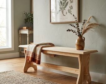 Banco de madera maciza de pino de 120 cm – Banco rústico artesanal para recibidor o comedor estilo granja