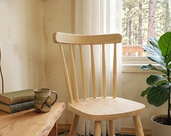 Cadeira de Jantar Pinho Maciço Artesanal - Estilo Windsor Moderno - Madeira Crua (Sem Acabamento) - NaturaWoodChairs