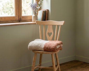 Handmade Heart Cut-out Pine Chair - Rustic Solid Wood Chair - Natural Raw Wood Farmhouse Seating - Cottagecore Decor - Artisan Dining Chair