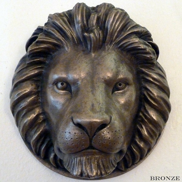 Lion Head wall plaque cast in brass or bronze resin