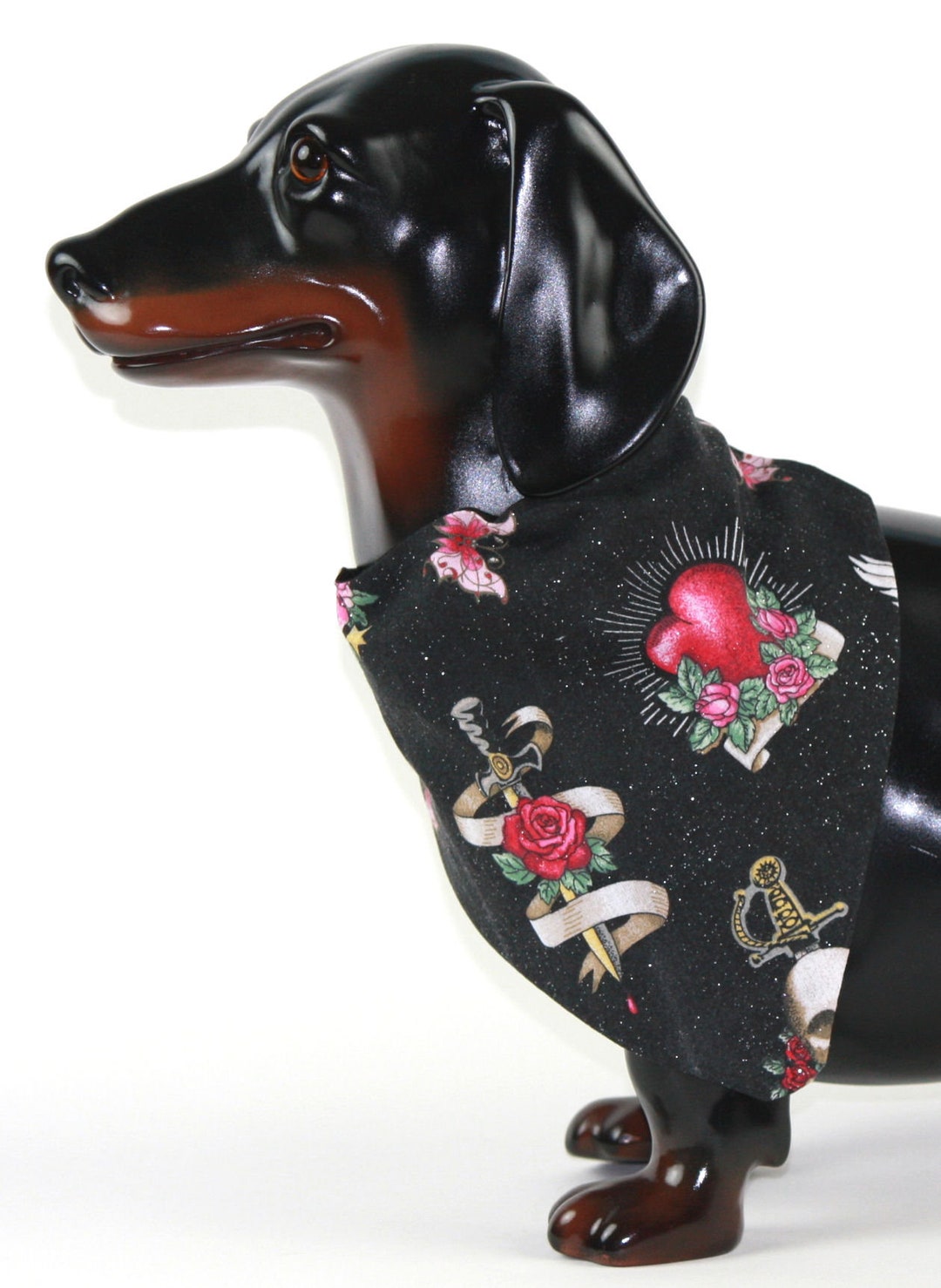 Gothic Dog Collar Bandana, Tattoo Dog Bandana, No Tie Dog Bandana