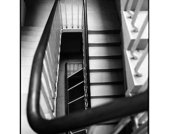 Trap, geometrie, licht & schaduw, Wimpole Estate ondertekend zwart-wit Fine Art Print / architectuurfotografie / geometrische foto