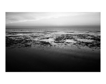 Kust, Heacham Beach, Norfolk ondertekende Art Print/zwart-wit kustfotografie/strandfoto