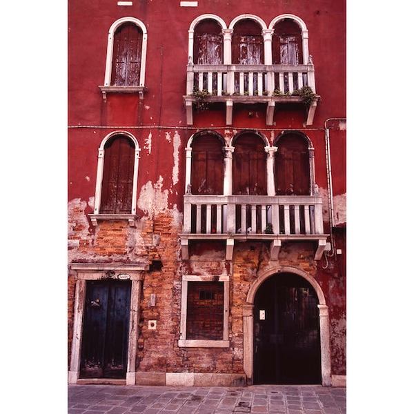 Balcony, Venice, Italy Signed Fine Art Print / Venetian Architecture Photography / Red Facade Photo