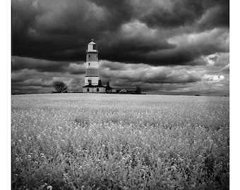 Lighthouse, Happisburgh, Norfolk signierter Kunstdruck / Infrarot schwarzweiß Landschaftsfotografie / Leuchtturm Foto