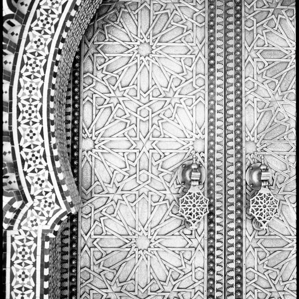 Ornate Doors, The Royal Palace, Fes, Morocco Black and White Fine Art Print / Moroccan Detail Photographic Print