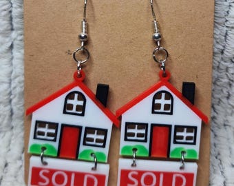 Real Estate Earrings | Realtor | Brokerage Earrings | Agent Earrings | Home Earrings | House Earrings | Sold Sign Earrings | First Home