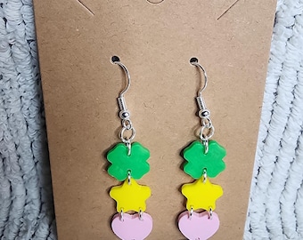 Lucky Charms Inspired Earrings, 3D Printed Cereal Marshmallow Dangles, Quirky Food Jewelry