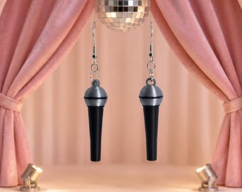 Microphone Earrings for Karaoke Lovers, Quirky 3D Printed Dangle Earrings, Singer Gift