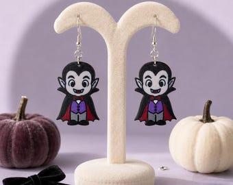 Dracula Earrings, 3D Printed Vampire Dangles, Gothic Halloween Jewelry