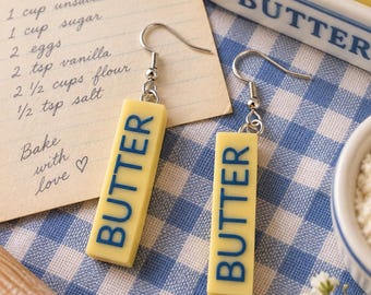 3D Printed Butter Earrings, Foodie Gift, Sterling Silver Hooks
