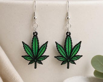 Weed Earrings, 3D Printed Cannabis Leaf Jewelry, Quirky Stoner Earrings