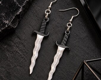Sword Earrings, 3D Printed Gothic Jewelry, Dagger Earrings, Ren Faire Gift