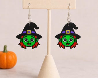 3D Printed Witchy Earrings, Halloween Spooky Jewelry, Sterling Silver Hooks