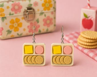 3D Printed Lunch Tray Earrings, Quirky Mini Food Jewelry, Teacher or Lunch Lady Gift