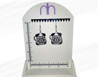 Rotary Phone Earrings | 3D Printed Gingham Heart Dangles | Retro Telephone Jewelry