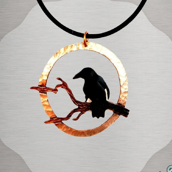 crow necklace, crow pendant, raven jewelry, crow art, copper crow jewelry, statement necklace, corvid jewelry, goth crow, rook necklace