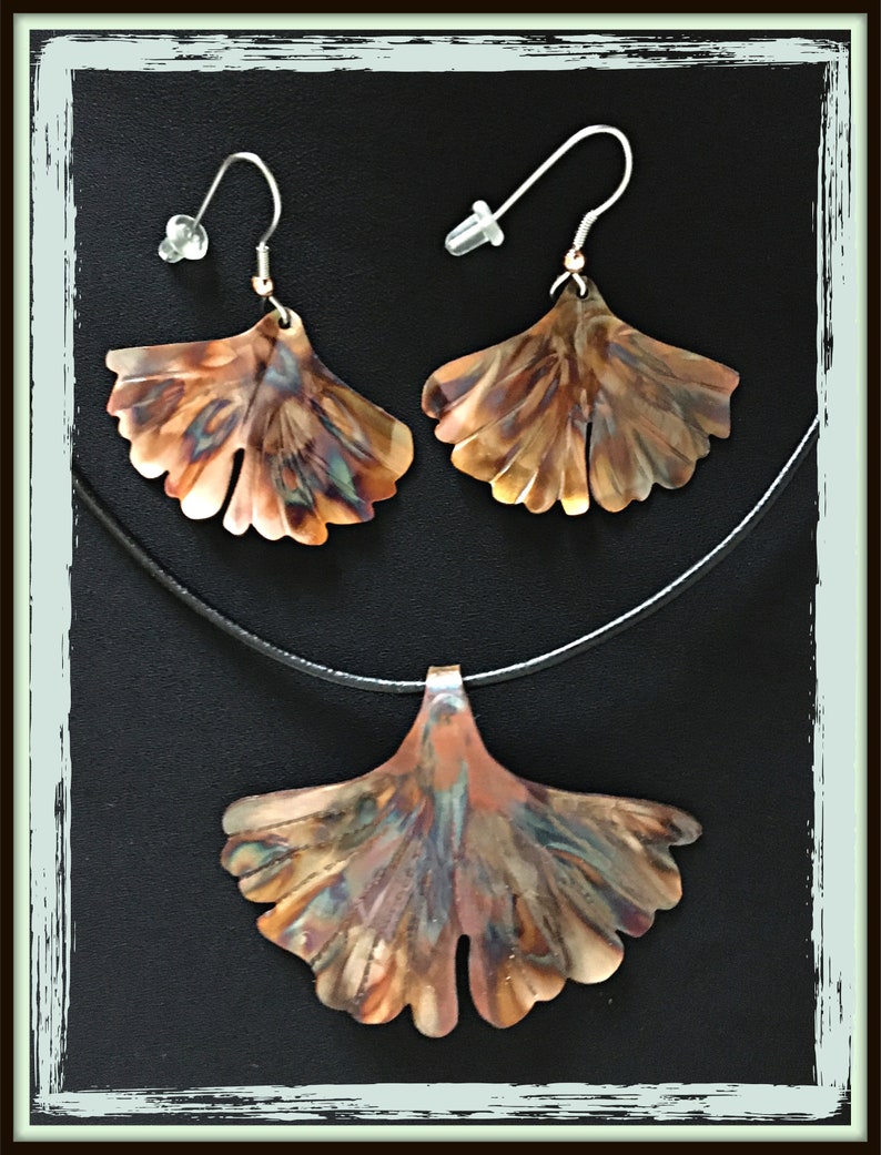 matching set necklace earring set copper jewelry set jewelry gift set ginkgo leaf pendant statement jewelry set ginkgo leaf earrings