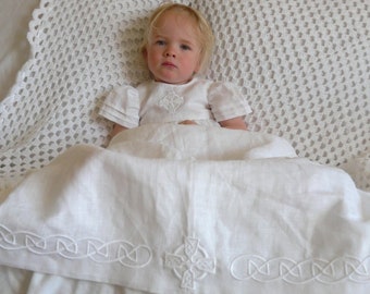 Celtic Embroidered Christening Gown in Irish Linen: The Kerry