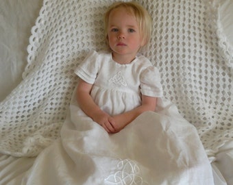 Celtic Embroidered Christening Gown in Irish Linen: The Kilkenny