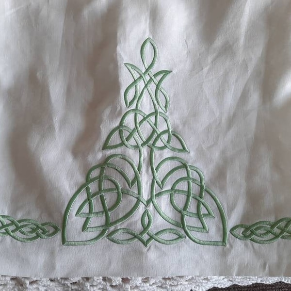 Celtic Embroidered Christening Gown in Irish Linen: The Green Kilkenny