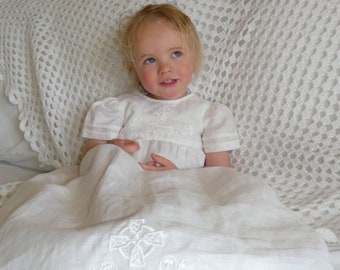 Celtic Embroidered Christening gown in Irish Linen: The Connemara