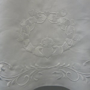 Celtic Embroidered Christening Gown in Irish Linen: The Galway Claddagh & Shamrock