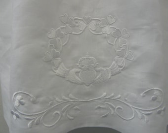 Celtic Embroidered Christening Gown in Irish Linen: The Galway Claddagh & Shamrock