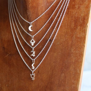 Sailor Moon Jewelry . Lilith Moon Necklace . Silver Pluto Pendant . Jupiter Charm Necklace . Planet Symbol Glyph on Chain . Made in Brooklyn