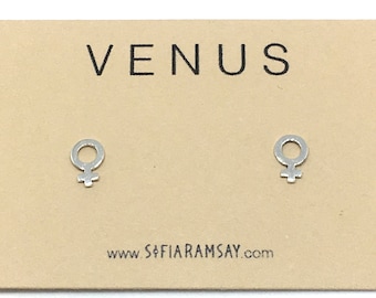 Venus Earrings . Planet Symbol Studs . Taurus Libra Gift Ideas . Sailor Moon Cosplay . Feminist Jewelry . Goddess Symbol . Silver Gold Studs