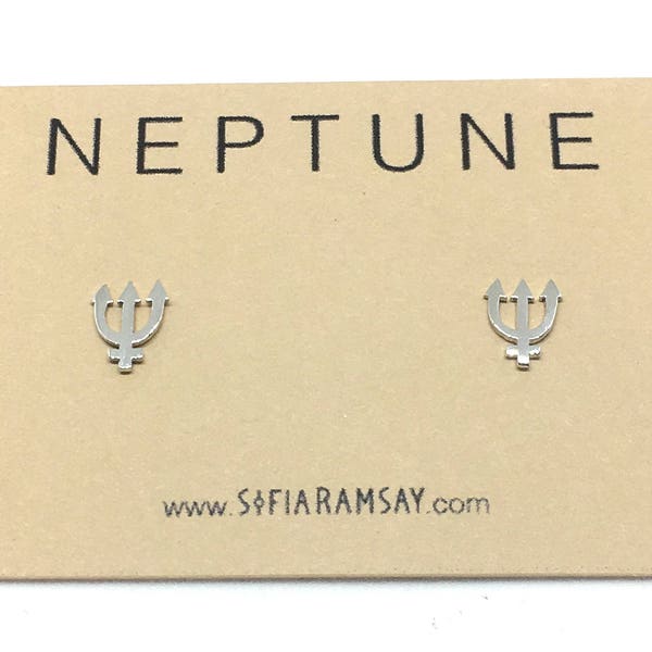 Neptun Ohrstecker. Trident Speer Charm Schmuck Poseidon Krone. Astronomisches Symbol. Geschenk für Fische. Wasserzeichen. Silber Gold Ohrstecker