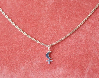 Sterling Silver Lilith Necklace: Black Moon Crescent Charm