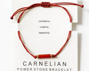 Carnelian Power Stone Bracelet: Adjustable Cord, Confidence Gift