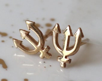 Neptune Trident Stud Earrings: Sterling Silver Pisces Zodiac Jewelry