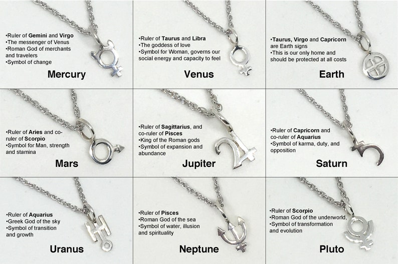 Mercury Necklace Silver Symbol Planet Sign Pendant / Astrological Gift for Virgo Gemini / Personalized Zodiac Space Jewelry Retrograde image 4