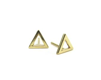 Gold Triangle Stud Earrings - Tiny Minimalist Geometric Triangle Cutout Pyramid Sterling Silver 14k Gold Mix and Match Post