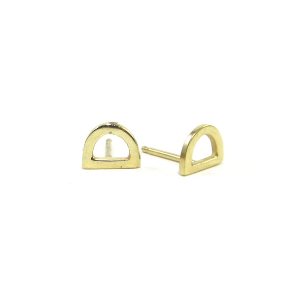 Tiny Gold Stud Earrings - Half Moon Dome Arch D Initial Cutout Minimalist Geometric Sterling Silver 14k Gold Mix and Match Post