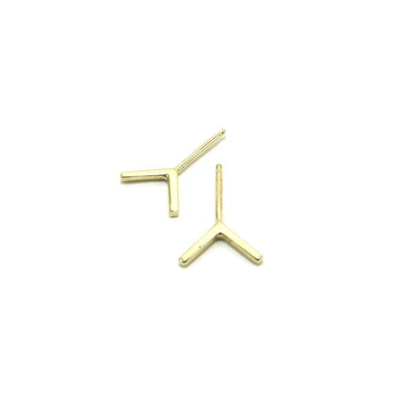 Tiny Gold Stud Earrings - Minimalist Geometric 3D Right Angle L V Initial Sterling Silver 14K Gold Mix and Match Post