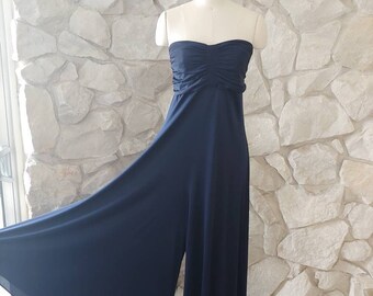 Navy Blue Silk Jersey Strapless Jumpsuit Shareen | XS