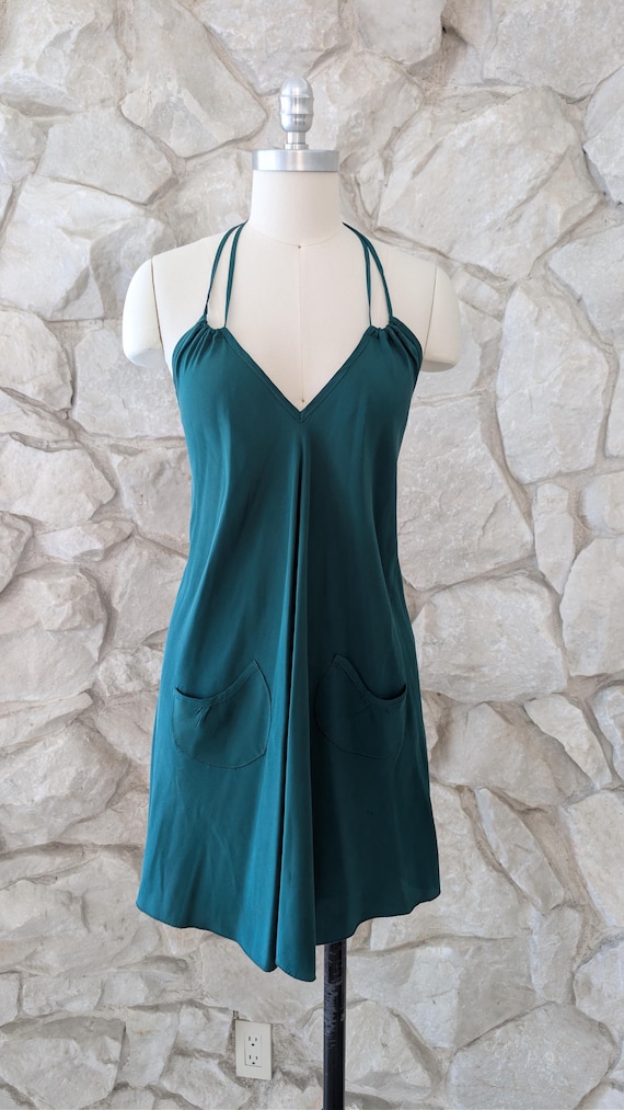 halter dress 2000s Green Silk Mini XS Leather