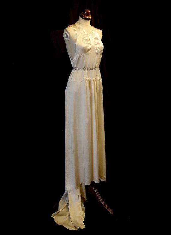 Vintage 1930s champagne silk satin wedding dress