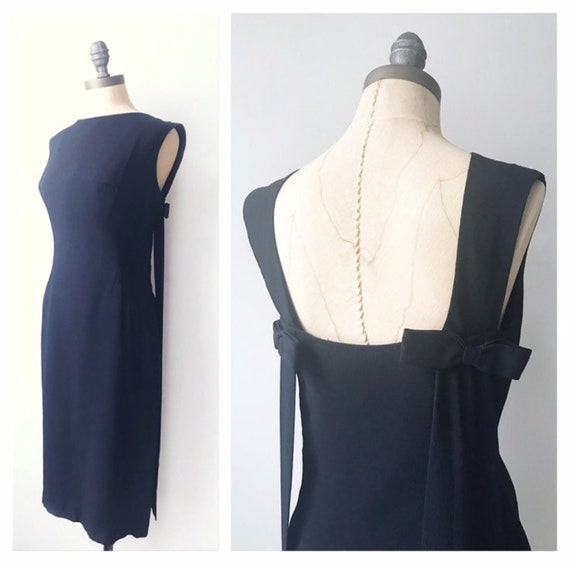 Vintage 1960s Black Rayon Sheath Shift Dress | Aud