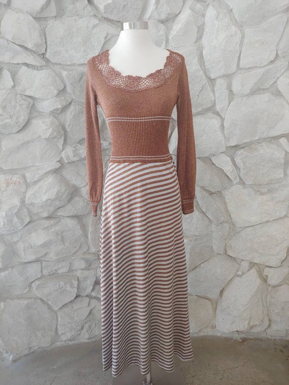 1970s Vintage Lurex Metallic Wenjilli Maxi Knit D… - image 1