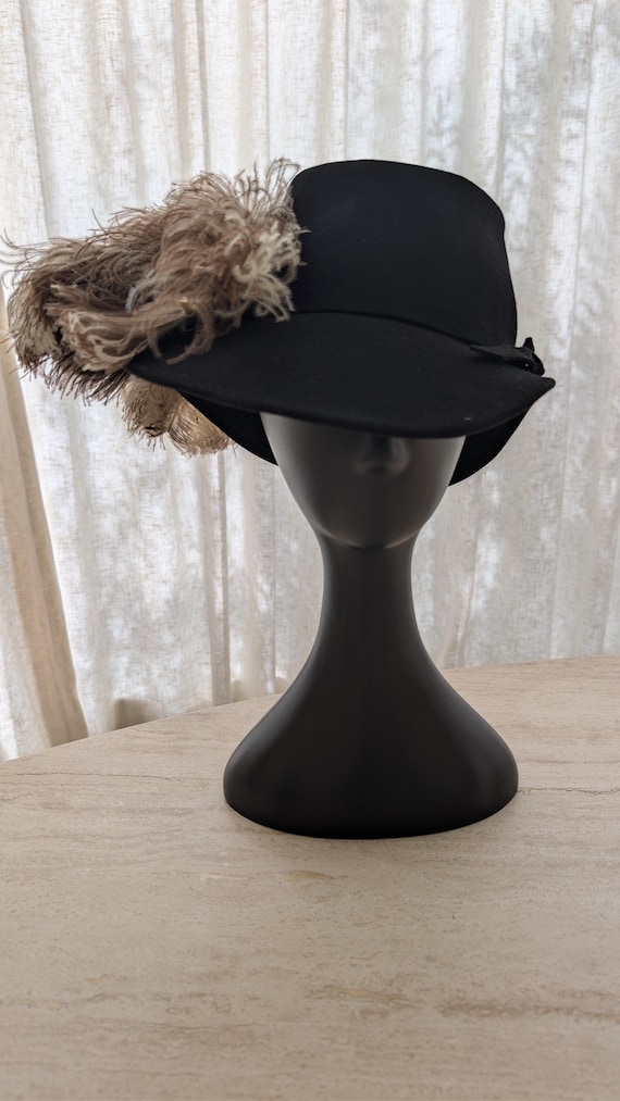 1940s Vintage Black Fedora With Feathers - Etsy Israel display picture 3
