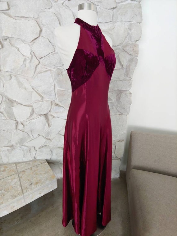 1990s Does 1930s Medium Raspberry Red Silk Halter