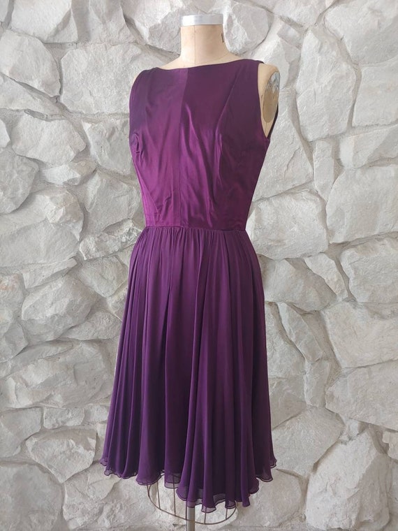 1960s Vintage Hannah Troy Eggplant Purple Silk Dress … - Gem