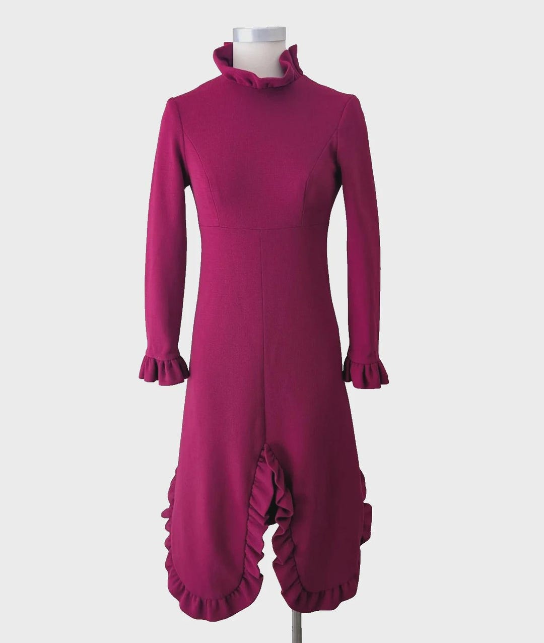 Raspberry Ruffle Retro Signs 1970s 1980s Vintage Raspberry Wool Dress With Ruffle Detail | S Small ...