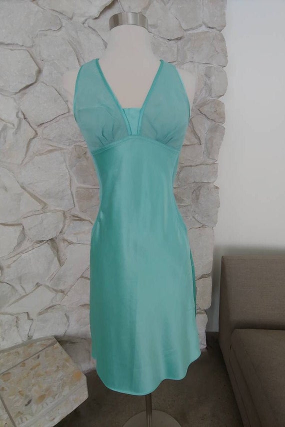 1990s Vintage Catherine Malandrino Teal Silk Slip