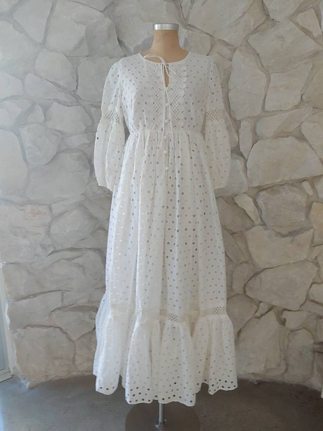 1960s Vintage White Eyelet Maxi Dress Gown Small to Medium - Etsy